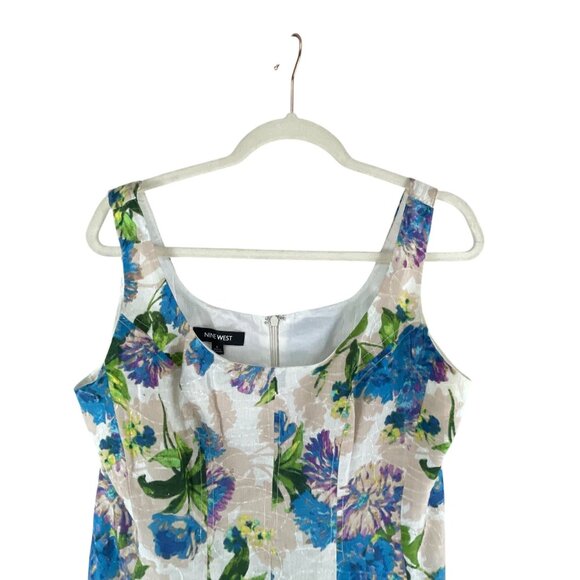 Nine West Womens Floral Striped Sundress Sz 6 Blue Tan Sleeveless Casual Summer - Picture 4 of 13